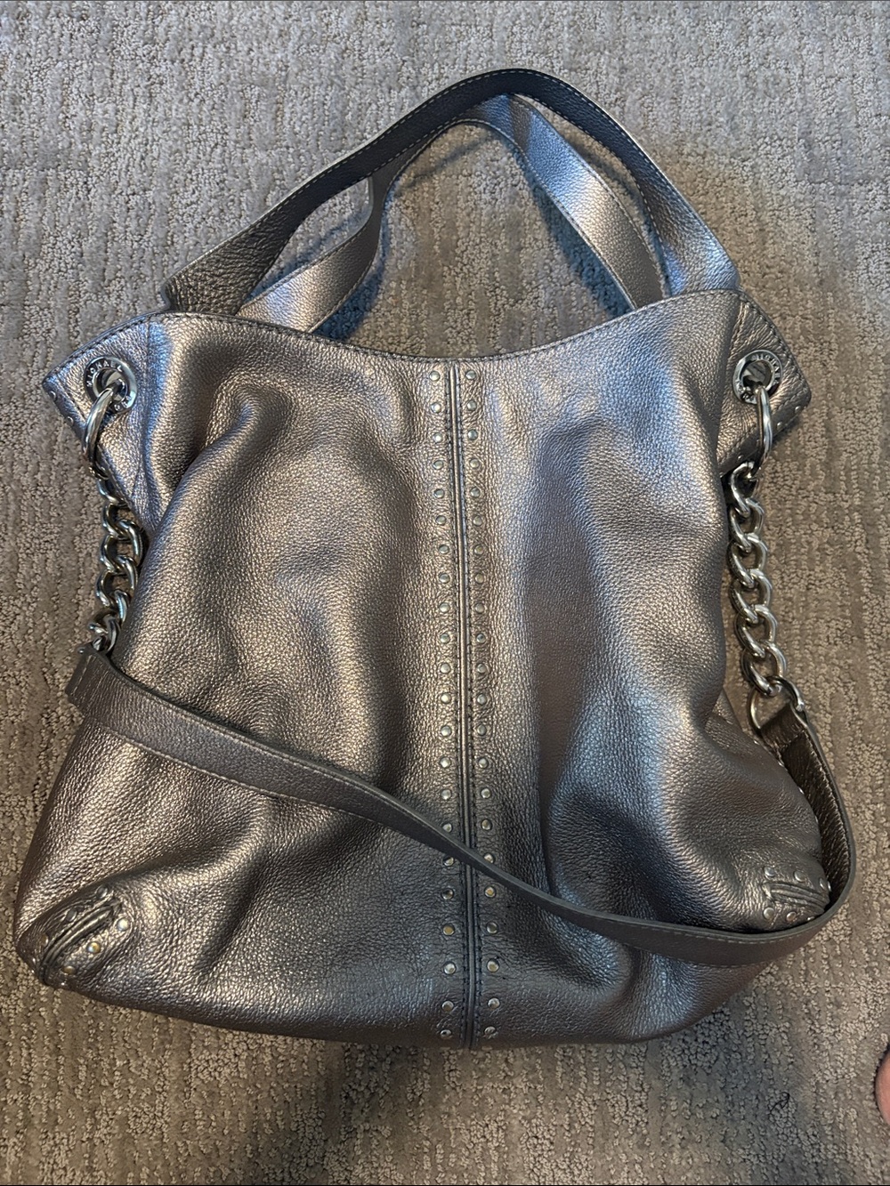 Michael Kors Sleek Metallic Gray Stud-Accent Shoulder or Wrist Bag